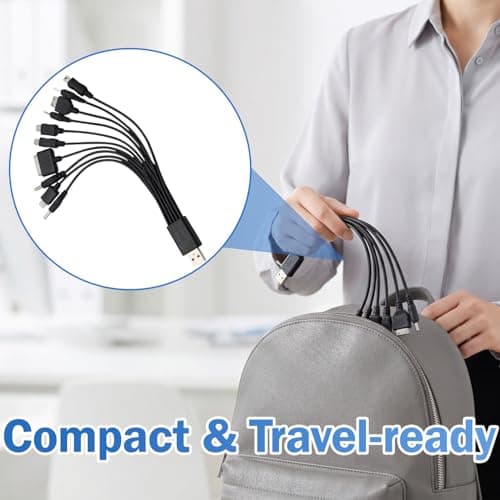 10 in 1 Universal Charger Multi Charger Cable with Multiple Heads Portable USB Multiple Devices Charging Cable for Old Samsung Phones, Cameras, Tablets, Travel & Car Use — view 5
