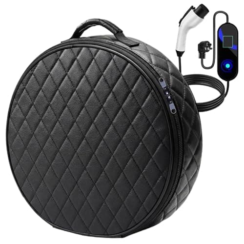 Car Charger Storage Box For EV Cable, Leather Waterproof Charging Cable Bag, Heavy Duty Car Boot Carry Case For Type 2 Charger & Accessories. Perfect For Home & Travel,Electric Vehicle Cables Organise