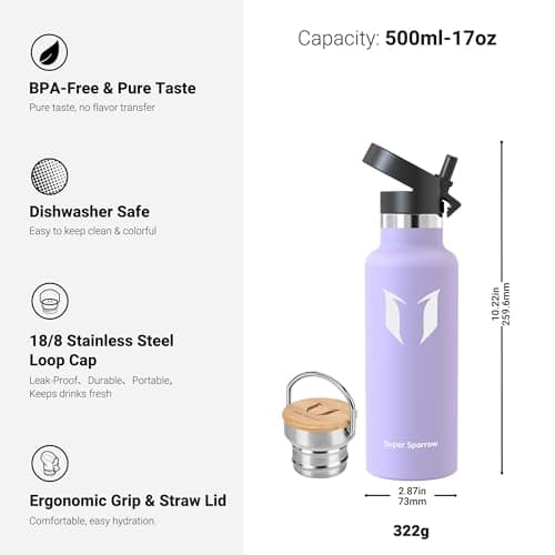 Sparrow Metal Water Bottle with Straw - Insulated Water Bottles Kids 500ml — view 3