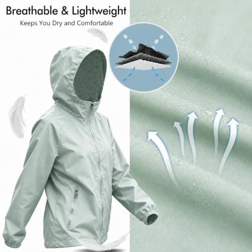 Innfttwo Lightweight Rain Jackets Womens ladies Waterproof Jackets with Hood Packable Raincoat Women for Running Cycling Hiking (UK, Alpha, S, Regular, Regular, Green) — view 5