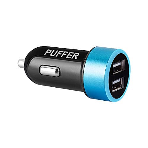 PUFFER Car Charger, Compact Dual USB 24W Fast Charging Compatible Adapter with Blue LED, for iPhone 15/14/13/12/XR/XS, iPad, Samsung Galaxy, LG – 12V Cigarette Lighter Socket — view 4