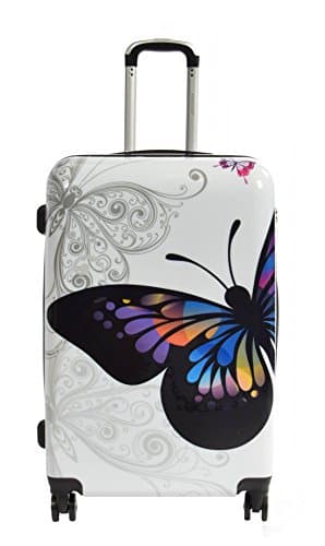 House Of Leather Butterfly Print Hard Shell Four Wheel Expandable Luggage Multicolour Suitcase Large Size — view 4