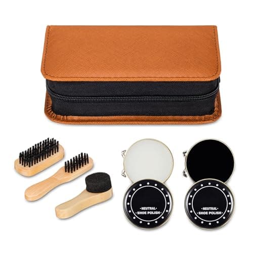 make it funwan Shoe Shine Kit with PU Leather Sleek Elegant Case, 7-Piece Travel Shoe Shine Brush kit — view 4