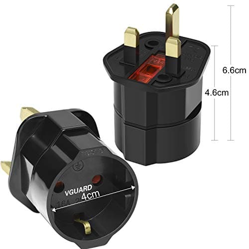 VGUARD European to UK Plug Adapter 2 Pack BS8546 Certified Travel Adapter 2-Pin to 3-Pin, EU Schuko to UK Plug with 13A Fuse for Europe French Spanish German Turkish to UK Socket - Black — view 2