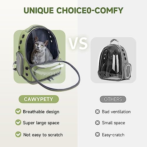 Cawypety Expandable Cat Backpack,Cat Bubble Backpack Carrier for Carrying Cats, Pets and Small Dogs,Airline-Approved,Designed for Travel, Hiking, Walking,Car (Green.) — view 2
