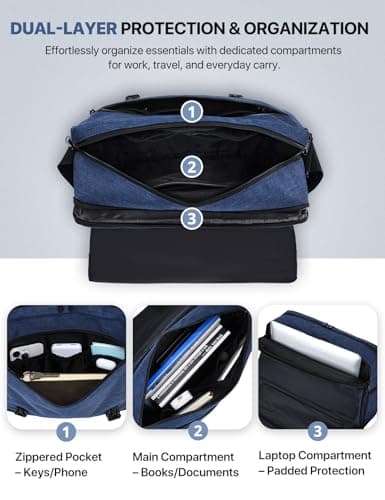 Messenger Bag for Men, VONXURY Lightweight Water Resistant 15.6 In Laptop Bag Crossbody Bag for School Office — view 3