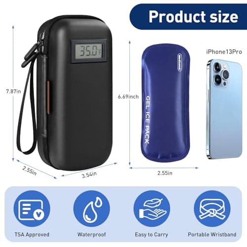 Insulin Cooler Travel Case, refrigerated Medicine Travel case with 2 Reusable Ice Packs TSA Approved for Diabetic Supplies Patent Pending,Portable Temperature Display Medicine Travel Cooler (Black) — view 6