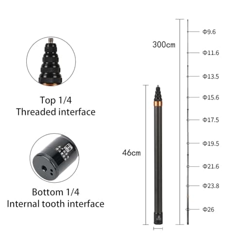 3 meters Invisible Selfie Stick for Insta360 Carbon Fiber Invisible Ultra Long Extension Stick Portable Extendable Monopod Pole Adjustable Selfie Extension Pole for Insta360 Panoramic Action Cameras — view 2