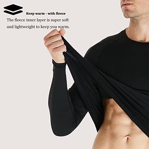 HOPLYNN Mens Thermal Underwear Set Long Sleeve Tops Long Johns Base Layer Warm Underwear Fleece Lined Ultra Soft Compression Running Sport Ski Balck XL — view 4