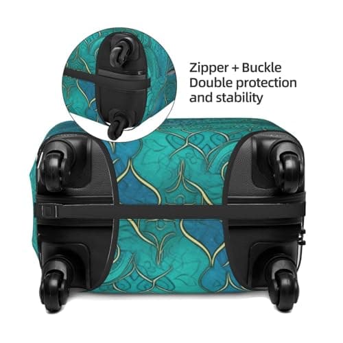 NBSKSDLK Travel Luggage Cover Turquoise Pattern Suitcase Protector Anti-Scratch Washable Baggage Covers Elastic Suitcase Cover Tsa Approved Baggage Protector Fit 18-32 Inch Luggage, Black, X-Large — view 4