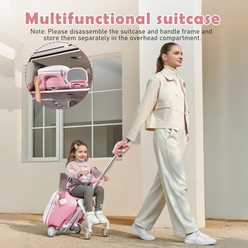 AODI Kids Ride-on Luggage with Seat, 20 inch Carry On Suitcase, 2-in-1 Children's Luggage & Baby Stroller with Shockproof Silent Wheels and Guardrail for Airplane — view 5