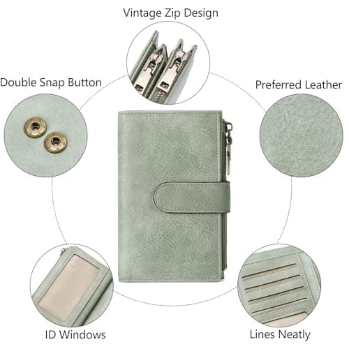 GOIACII Leather Purses for Women, Bifold Compact Womens Wallet with RFID Blocking, Medium Ladies Purse Credit Card Wallet with 16 Card Slots and Zip Coin Pocket — view 5