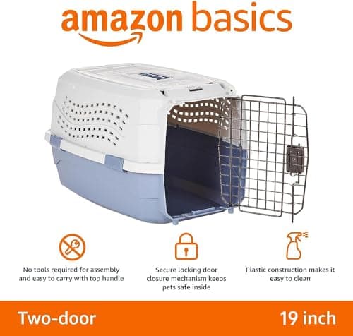 Amazon Basics Hard-Sided Cat Carrier, Two-Door Top-Load Pet Dog/Cat Travel Box Carrier, Blue, 48.3 L x 32 B x 25.4 H cm — view 2