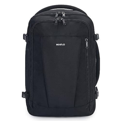 ECOHUB Ryanair Cabin Bag 40x20x25 Underseat Travel Bag 9 Pockets Hand Luggage Backpack Recycled PET Eco Friendly Rucksack for Women & Men Carry on Bag with USB Port, 20L, Black