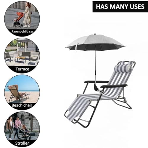 Jokapy Garden Umbrella Parasol Portable,Camping Chair Umbrellas Multifunctional Clip-on Beach Umbrella with Universal Clamp 360° Adjustable,Beach Chair Parasol Umbrellas for Wheelchair (Grey) — view 3