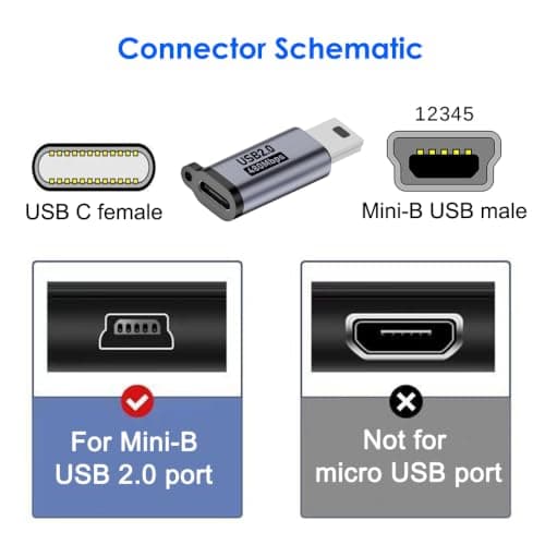 USB C to Mini USB Adapter, Type C Female to Mini USB 2.0 Type-B Adapter — view 5
