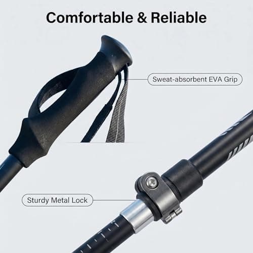JIEHET Folding Hiking Sticks, Lightweight 7075 Aluminum Alloy Mountain Tech Trekking Poles for Men, Collapsible Walking Sticks for Travel, EVA Foam Grip, Set of 2 - Black — view 5