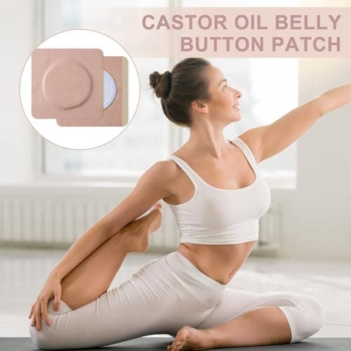 100PCS Castor Oil Patches, TONBAO Organic Cotton Pack Wrap Disposable Self-Adhesive Belly Button Patches, Highly Absorbent Natural Skin Tone Cotton Pads (Oil Not Included) — view 6
