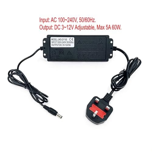 JZK DC 3-12V 5A Adjustable Variable AC/DC Adapter Charger with LED Voltage Display, Universal Power Supply Transformer 60W Max 100-240V AC to DC Converter 3V 4V 4.5V 5V 6V 7V 8V 9V 10V 12V — view 3