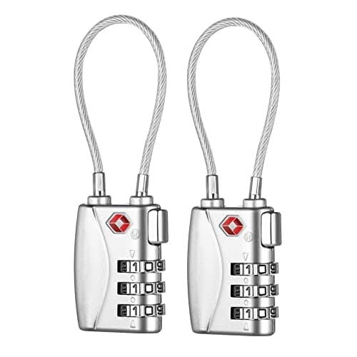 ZHEGE Luggage Padlocks TSA Approved, Flexible Cable Travel Locks,Silver, 2P