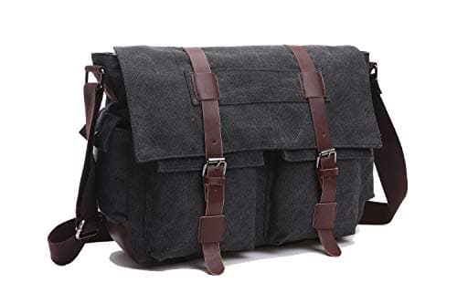 Laptop Messenger Bag, 15.6 inch Canvas Laptop Bag Shoulder Bag Briefcase Cross Body Bag Work School for Men Women Black