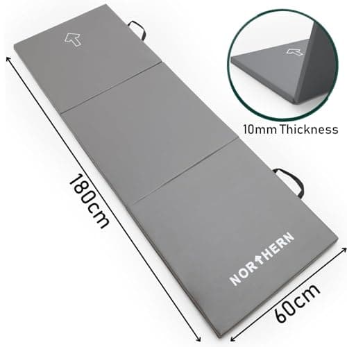 NORTHERN Yoga Mat Exercise Fitness Tri-Fold Foam Mat Extra Thick Non Slip Large Padded Stretching Home Gym Equipment Accessory 3 Folding Multi-Purpose Workout with Carrying Handle (Grey) — view 4