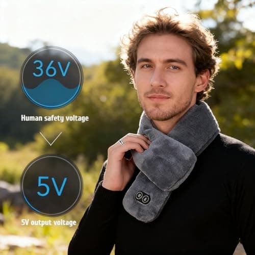 Neck Heating Pad with Massage, USB Heated Scarf for Women Men, Electric Neck Warmer 3 Levels Heat Settings, Ladies Winter Scarves for Travel Hiking Fishing Camping Skiing Running — view 4