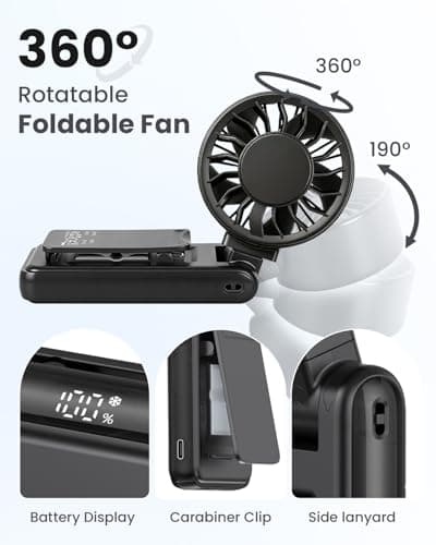 Joneytech Turbo Hand held Fan, High-Speed Portable Fan with Strong Airflow 4-in-1 Mini Small Clip/Neck/Desk/Travel Fan 360° Rotation Rechargeable Personal Fan for Travel Holiday essentials(Black — view 3