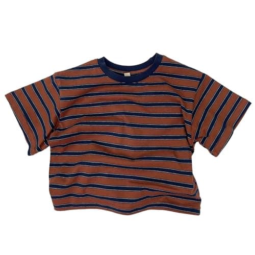 Short Sleeve T-Shirt for Toddlers Made of Soft Organic Cotton, Striped Summer Casual Top for Boys and Girls, Ideal for Beach Holidays and Daily Life, Breathable and Skin-Friendly, Sizes 2-6, brown, 5