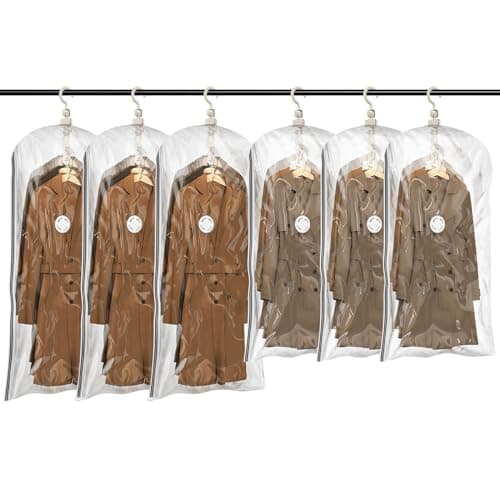 TAILI Hanging Vacuum Storage Bags for Clothes, Side-Widen Space Saver Bags (3 Long, 3 Short), Clear Large Compression Bag 6 Pack, Closet Organizers and Storage