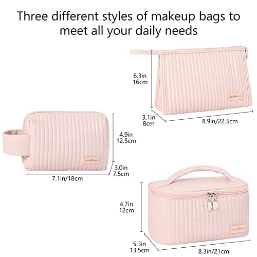 Linpr Travel Makeup Bag, Large Capacity 3 Pcs Cosmetic Bags Set, Pink — view 4