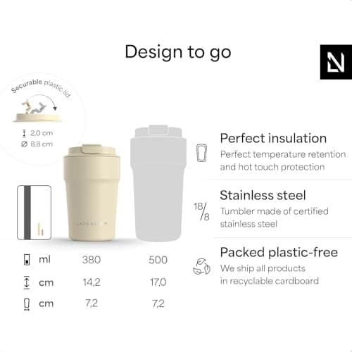 LARS NYSØM Coffee Cup Travel Mug 380ml - Coffee Travel Mug Leakproof Lid — view 4