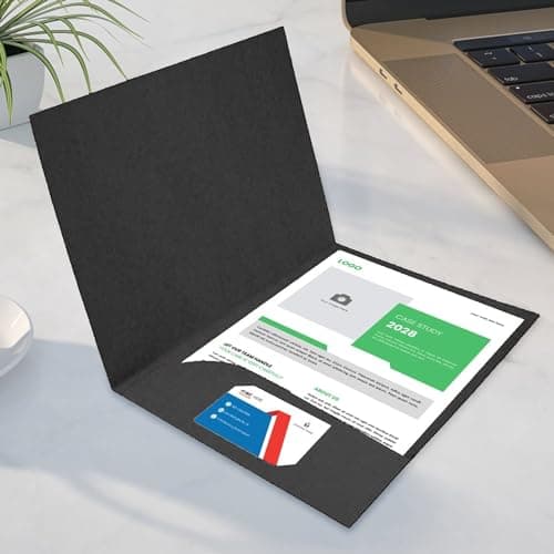 LATERN 10Pcs A4 Document File Folder, Kraft Paper Square Cut Folders Insert Presentation Paper Holder Storage Pouch Portfolio Paperwork Organizer with Cards Slot Folders for Office School (Black) — view 5