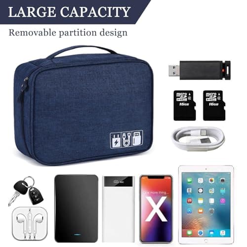 Megcdtr Electronic Organizer, Travel Cable Organiser Bag, Universal Carry Travel Gadget Bag, Waterproof Electronics Accessories Storage Case for iPad Cables Chargers Hard Drive Power Bank (Navy) — view 5