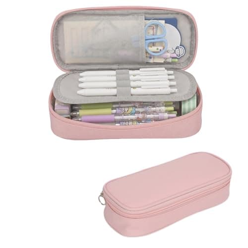 Pencil Case with Compartments, Cute Pink Pencil Case for Kids Girls Boys, Durable Stationery Supplies for School Students, Secondary School Teens, Large Pencilcase Big Capacity with Office & Travel