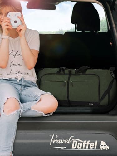 Lekesky Large Foldable Travel Duffe Bag - 80L Waterproof Holdall Luggage Bag with Shoes Compartment, Weekend Overnight Sports Bag for Women and Men(Green, 72 * 33 * 34cm) — view 2