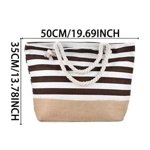 Waterproof Beach Bag,Beach Bags for Women with Zipper,Summer Tote Bags Canvas Stripe Travel Bag Reusable Shopping Shoulder Handbags for Pool Gym Picnic Holiday Essentials — view 3