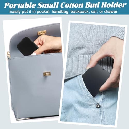 SwirlColor Cotton Swab Holder for Travel, 4 Pcs Portable Small Cotton Bud Holder Empty Metal Box Containers with Slide Top for Cotton Ball Toothpicks Hair Ties -Black — view 4