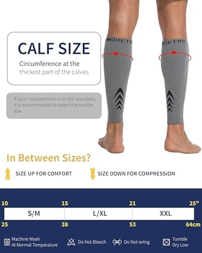 Modetro Sports Calf Compression Sleeves for Men Women - 20-30mmhg Shin Splints Support - Calf Support Grey LXL — view 3