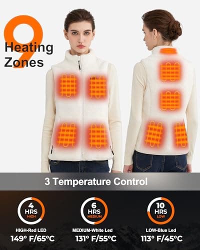 Hecusma white Heated Gilet Womens with 16000mAh 7.4V Battery Pack Included, Sherpa Heated Vest Women, Electric Fleece Ladies Heated Gilet for Outdoor Sport-M — view 3