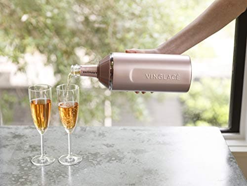 Vinglacé Wine Bottle Chiller Gift Set- Portable Stainless Steel Wine Cooler with 2 Stemless Wine Glasses, Rose Gold — view 4