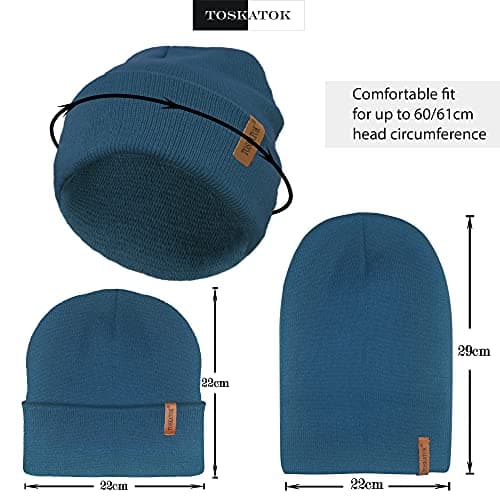 TOSKATOK Unisex Ladies Soft Feel Turn up or Slouch Knit Beanie Hat Warm Winter Woolly Hat-Teal — view 4
