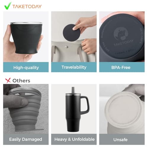 TakeToday Collapsible Silicone Travel Mug, BPA Free with Lid & Waterproof Bag - Tumbler Set for Camping, Outdoor and International Travel (8.4 oz, Charcoal) — view 2