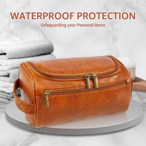Water-Resistant Leather Travel Toiletry Bag for Men, 25x13x13cm — view 6