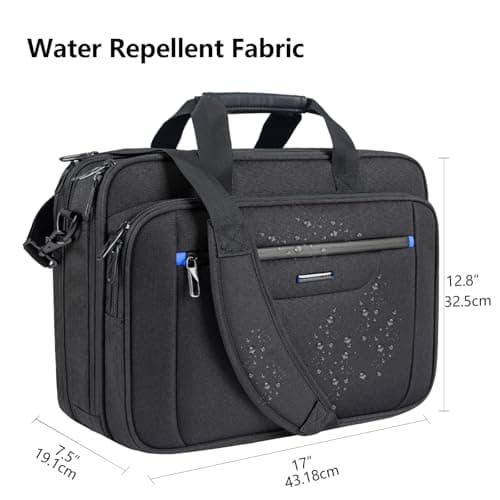 VANKEAN Laptop Briefcase Men 17.3 Inch Expandable Messenger Bag Black-Blue — view 3