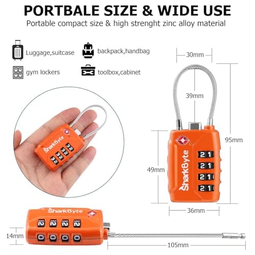 SharkByte TSA Suitcase Locks - 4-Dial Security Travel Combination Padlock, Flexible Wire Cable Travel Lock for Suitcases Luggage Case Travel Bag Gym Locker Code Small Padlock (Pack of 1) — view 4