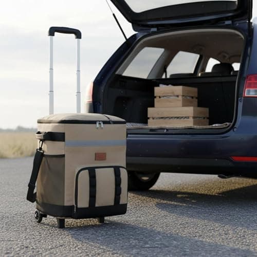 Llazsybz Outdoor Insulated Rolling Chiller Bag Portable Ice Chest Wheeled With Telescopic Handle Insulated Storage suitable for camping hiking fishing road trips family outings, Khaki — view 3