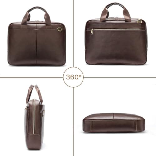 VINBAGGE Genuine Leather Briefcase for Men 14 Inch, Men's Business Laptop Work Bag, Messenger Bag with Adjustable Shoulder Strap, Professional Work Bag for Office Travel Commute — view 6