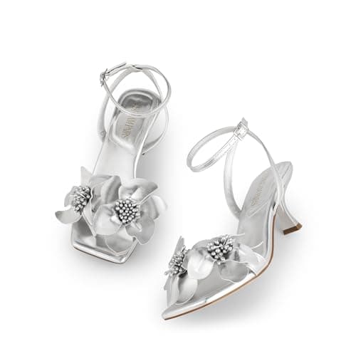 DREAM PAIRS Womens Low Kitten Heels Sandals,Silver-Pu,6 — view 5