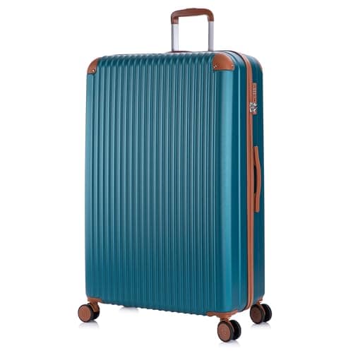 Rocklands London Extra Large Suitcase 32 Inch Lightweight Hard Shell Luggage 4 Dual Spinner Wheels, Durable Travel Case, TSA Lock, Telescopic Handle, Teal